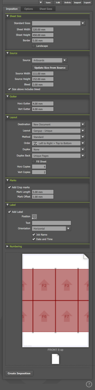 The Imposition tab